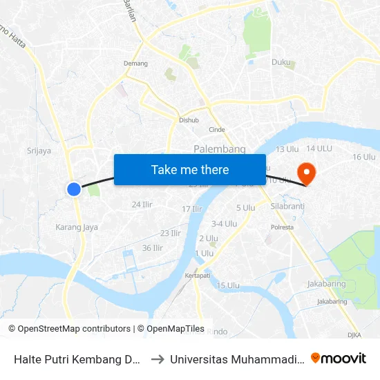 Halte Putri Kembang Dadar to Universitas Muhammadiyah map