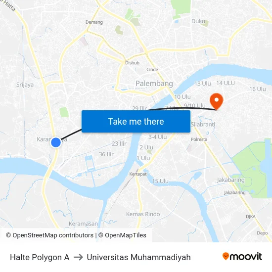 Halte Polygon A to Universitas Muhammadiyah map