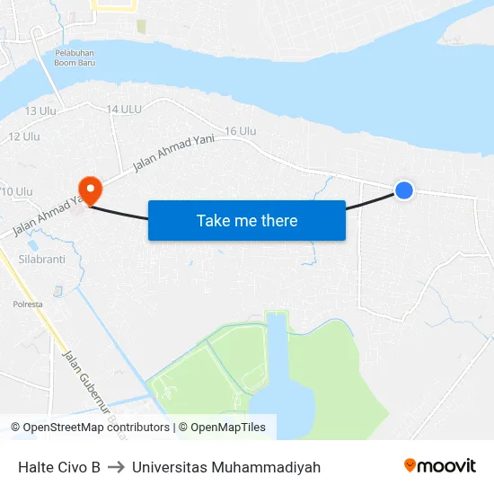 Halte Civo B to Universitas Muhammadiyah map
