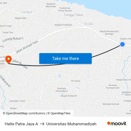 Halte Patra Jaya A to Universitas Muhammadiyah map