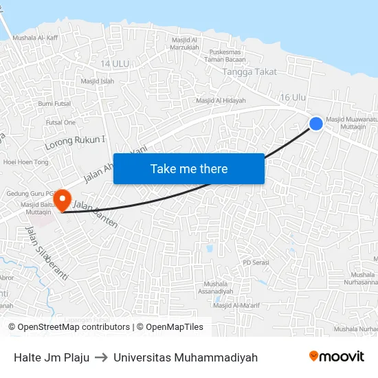 Halte Jm Plaju to Universitas Muhammadiyah map