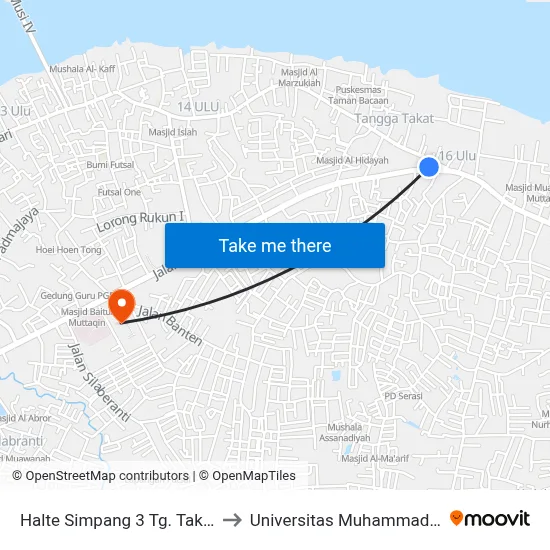 Halte Simpang 3 Tg. Takat A to Universitas Muhammadiyah map