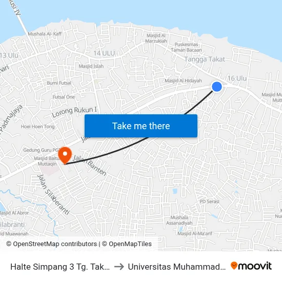 Halte Simpang 3 Tg. Takat B to Universitas Muhammadiyah map
