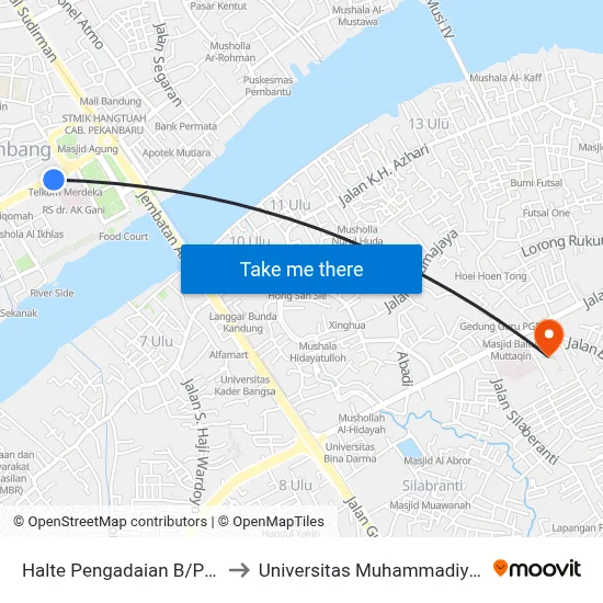 Halte Pengadaian B/Pbk to Universitas Muhammadiyah map