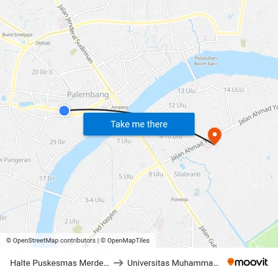 Halte Puskesmas Merdeka B to Universitas Muhammadiyah map