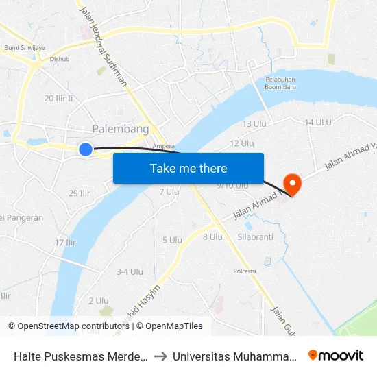 Halte Puskesmas Merdeka A to Universitas Muhammadiyah map