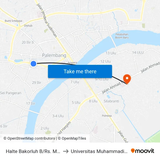 Halte Bakorluh B/Rs. Mata to Universitas Muhammadiyah map