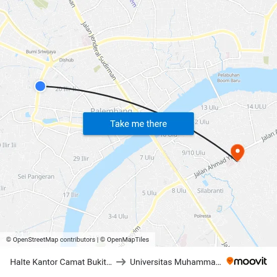 Halte Kantor Camat Bukit Kecil to Universitas Muhammadiyah map