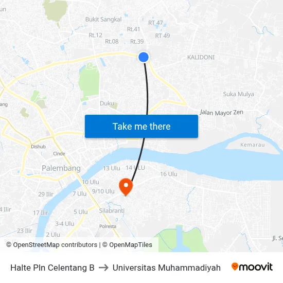 Halte Pln Celentang B to Universitas Muhammadiyah map