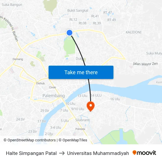 Halte Simpangan Patal to Universitas Muhammadiyah map