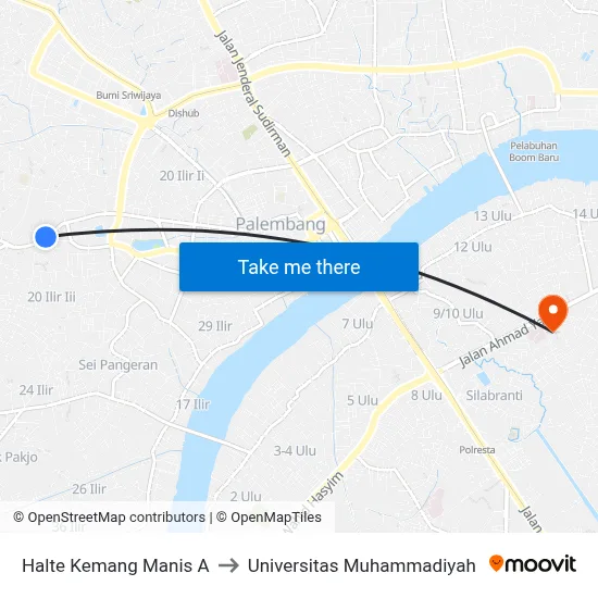 Halte Kemang Manis A to Universitas Muhammadiyah map