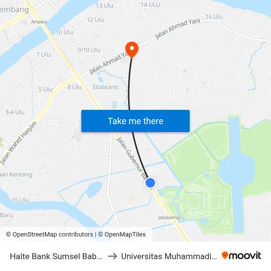 Halte Bank Sumsel Babel B to Universitas Muhammadiyah map