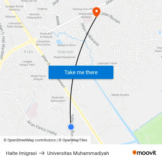 Halte Imigrasi to Universitas Muhammadiyah map