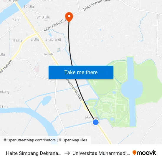 Halte Simpang Dekranasda to Universitas Muhammadiyah map