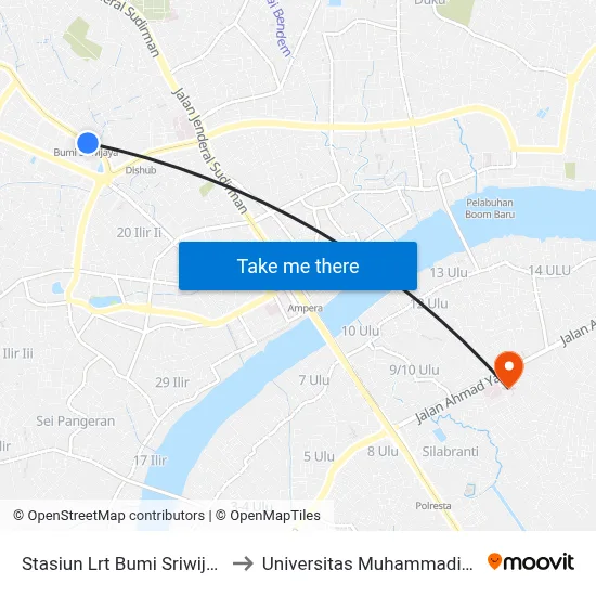 Stasiun Lrt Bumi Sriwijaya to Universitas Muhammadiyah map