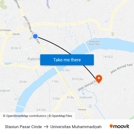 Stasiun Pasar Cinde to Universitas Muhammadiyah map