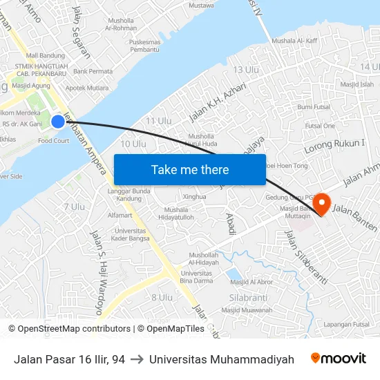 Jalan Pasar 16 Ilir, 94 to Universitas Muhammadiyah map