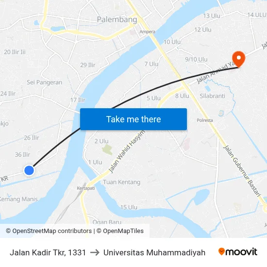 Jalan Kadir Tkr, 1331 to Universitas Muhammadiyah map