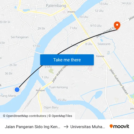 Jalan Pangeran Sido Ing Kenayan, 121-198 to Universitas Muhammadiyah map