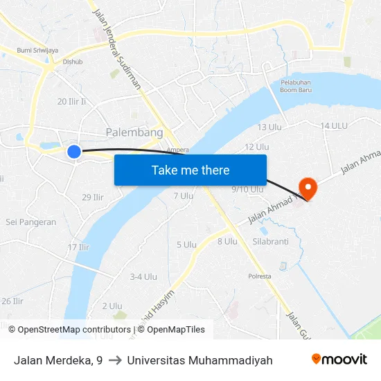 Jalan Merdeka, 9 to Universitas Muhammadiyah map