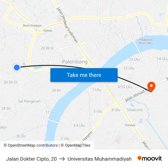 Jalan Dokter Cipto, 20 to Universitas Muhammadiyah map
