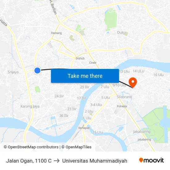 Jalan Ogan, 1100 C to Universitas Muhammadiyah map