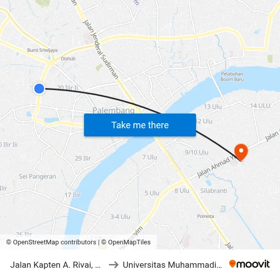 Jalan Kapten A. Rivai, 219 to Universitas Muhammadiyah map