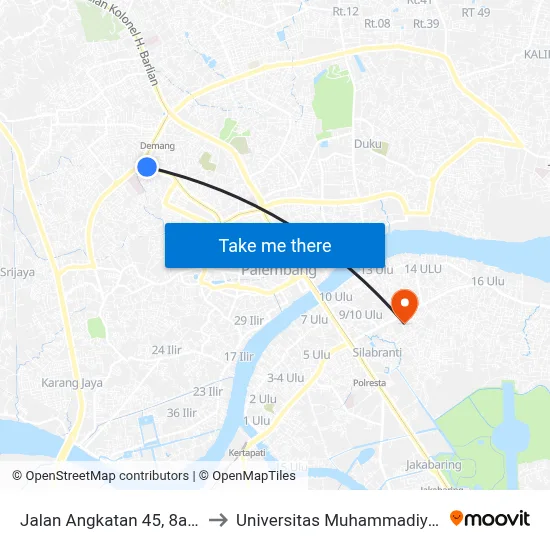 Jalan Angkatan 45, 8a/B to Universitas Muhammadiyah map