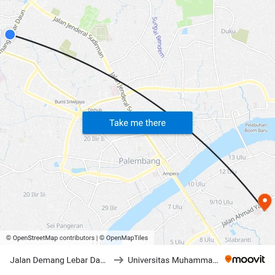 Jalan Demang Lebar Daun, 32 to Universitas Muhammadiyah map