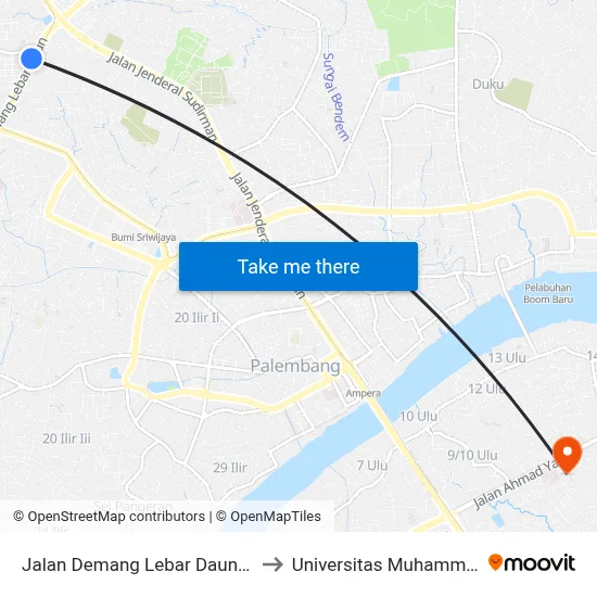 Jalan Demang Lebar Daun, 67-184 to Universitas Muhammadiyah map