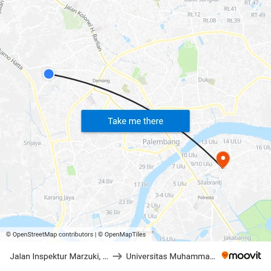 Jalan Inspektur Marzuki, 2391 to Universitas Muhammadiyah map