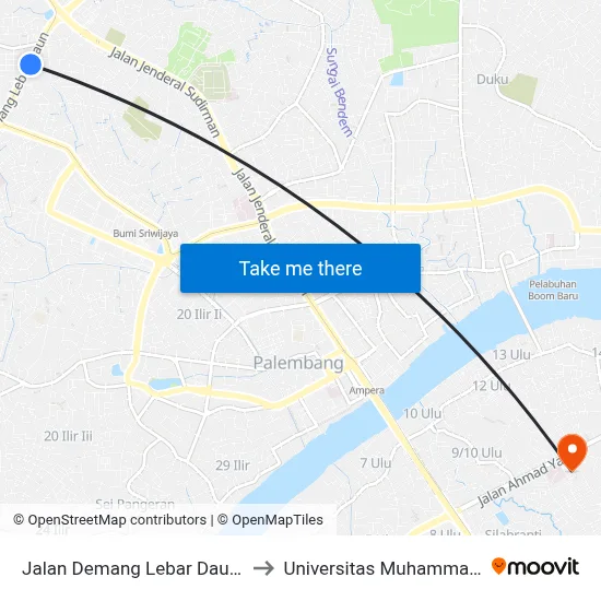 Jalan Demang Lebar Daun, 180 to Universitas Muhammadiyah map