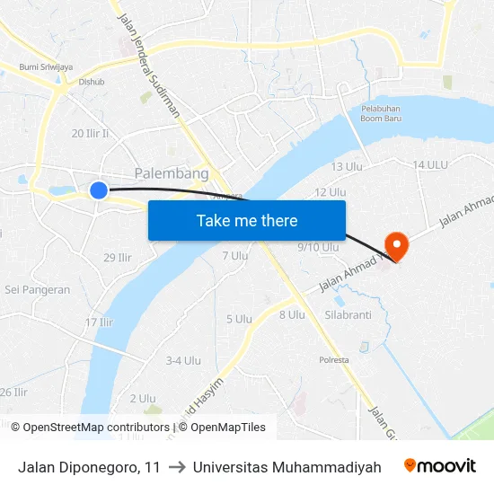 Jalan Diponegoro, 11 to Universitas Muhammadiyah map