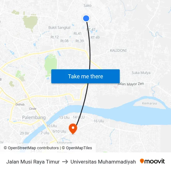 Jalan Musi Raya Timur to Universitas Muhammadiyah map