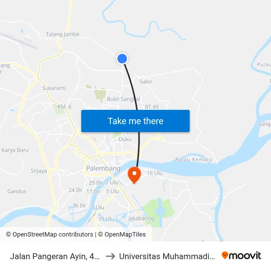 Jalan Pangeran Ayin, 45 A to Universitas Muhammadiyah map