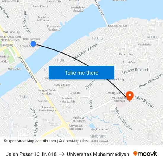Jalan Pasar 16 Ilir, 818 to Universitas Muhammadiyah map
