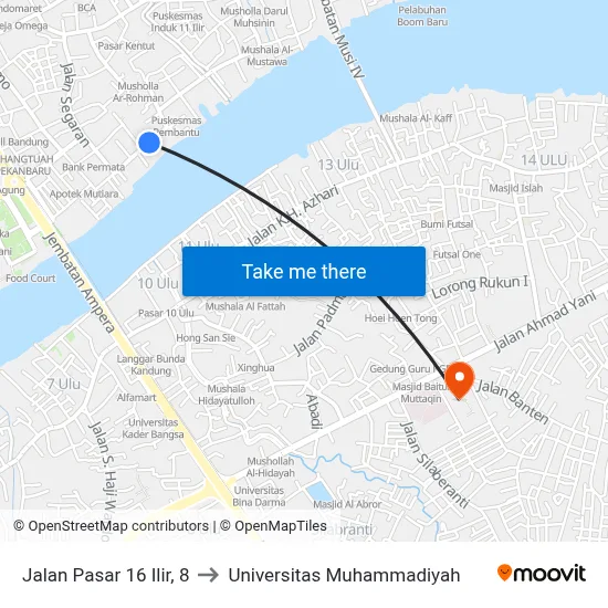 Jalan Pasar 16 Ilir, 8 to Universitas Muhammadiyah map