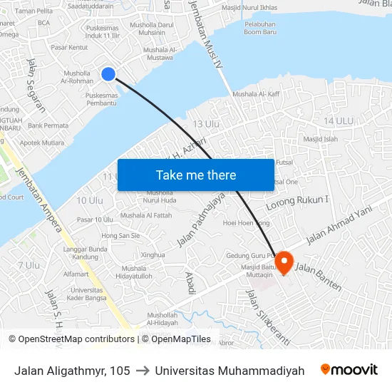 Jalan Aligathmyr, 105 to Universitas Muhammadiyah map