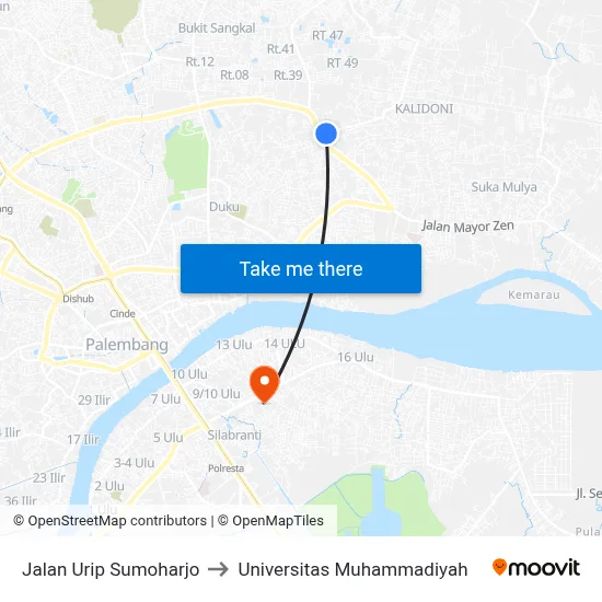 Jalan Urip Sumoharjo to Universitas Muhammadiyah map