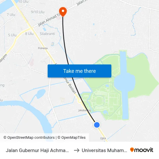 Jalan Gubernur Haji Achmad Bastari, 16 to Universitas Muhammadiyah map