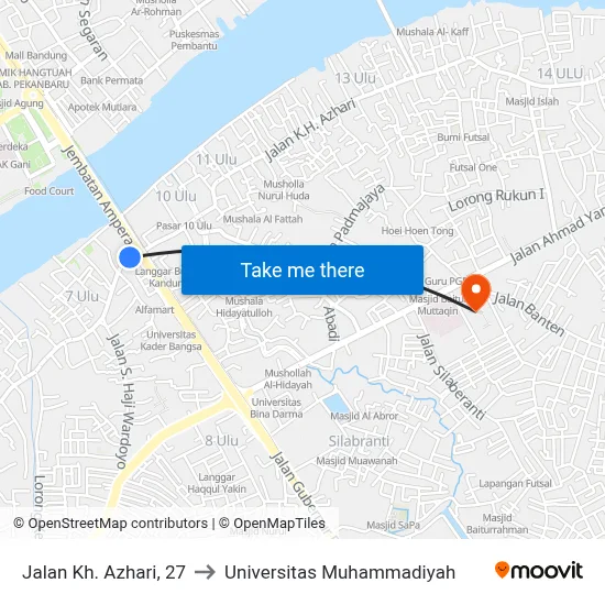 Jalan Kh. Azhari, 27 to Universitas Muhammadiyah map