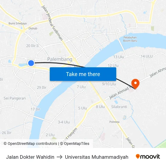 Jalan Dokter Wahidin to Universitas Muhammadiyah map