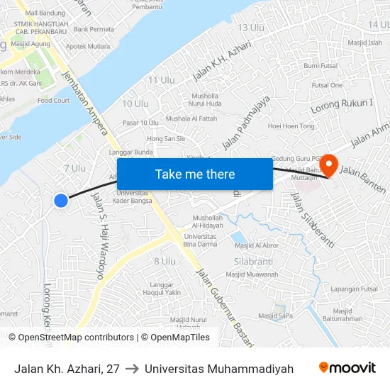 Jalan Kh. Azhari, 27 to Universitas Muhammadiyah map