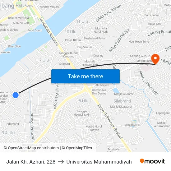 Jalan Kh. Azhari, 228 to Universitas Muhammadiyah map