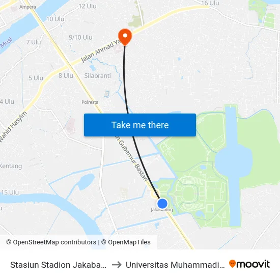 Stasiun Stadion Jakabaring to Universitas Muhammadiyah map