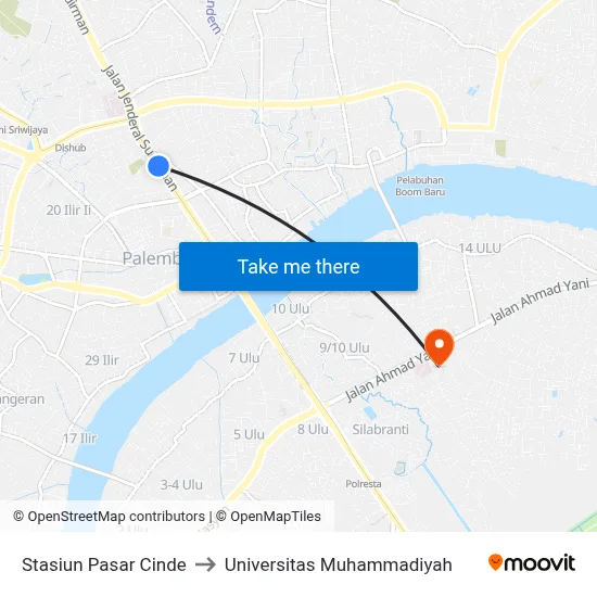 Stasiun Pasar Cinde to Universitas Muhammadiyah map