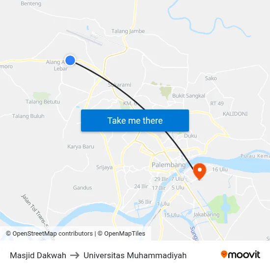 Masjid Dakwah to Universitas Muhammadiyah map