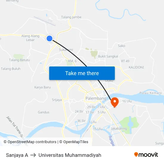 Sanjaya A to Universitas Muhammadiyah map