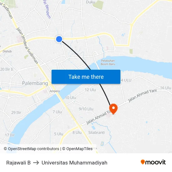 Rajawali B to Universitas Muhammadiyah map
