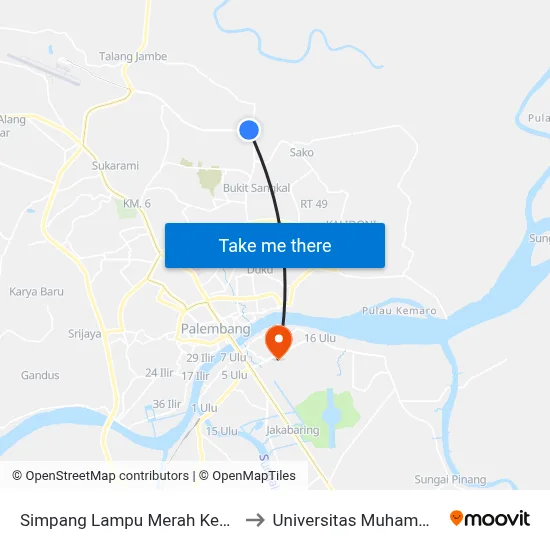 Simpang Lampu Merah Kenten Laut to Universitas Muhammadiyah map